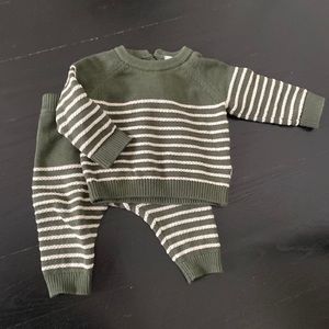 Baby mori green striped sweater set